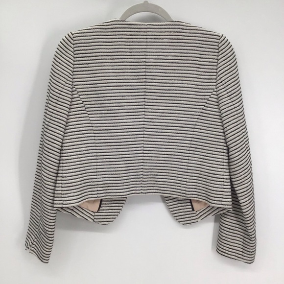 Loft Striped Suit Jacket Blazer Open Front Lightweight Black/Creme Size 4 Petite - Picture 2 of 8